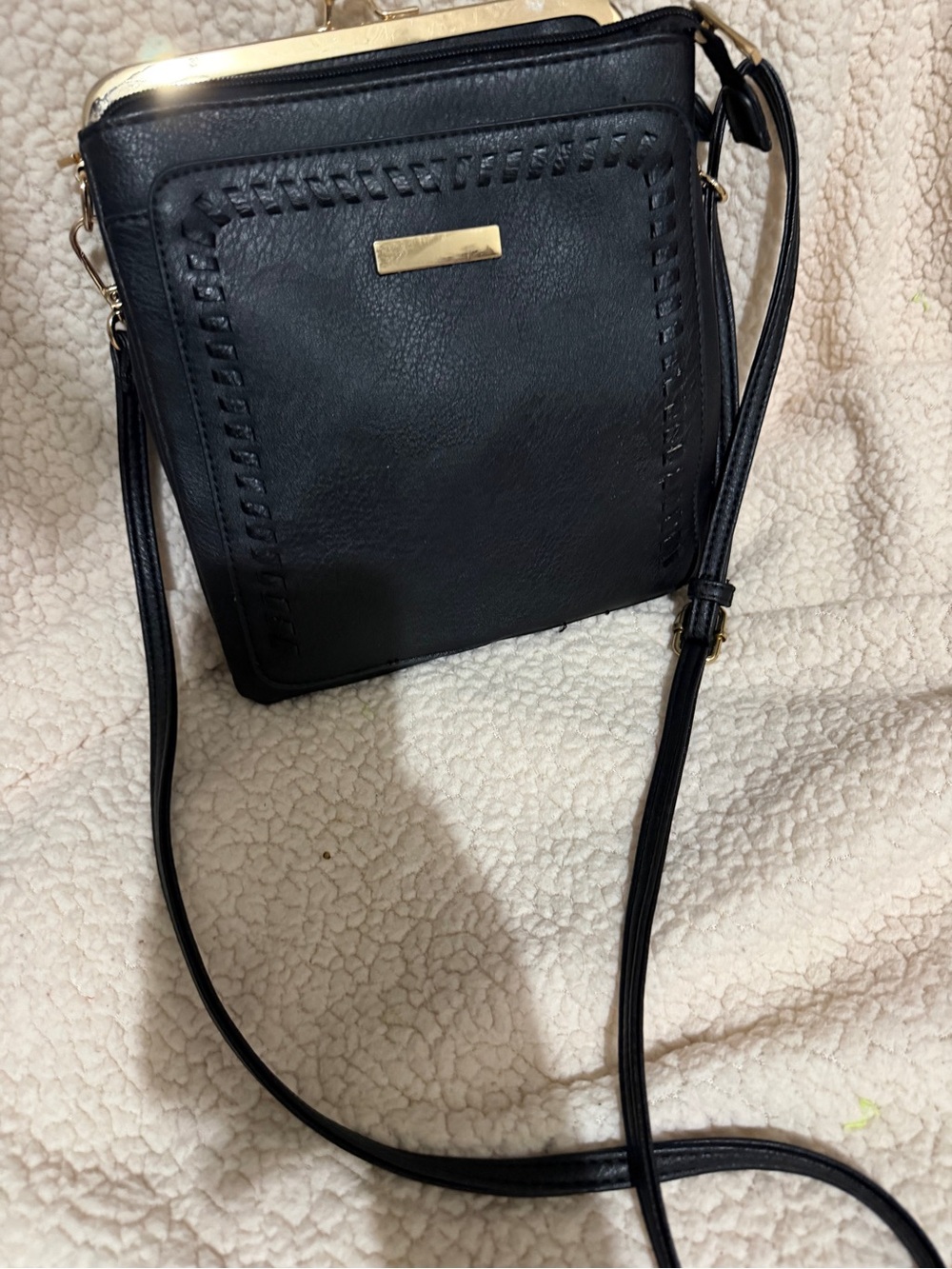 Vintage Black Crossbody Bag with Gold Plate